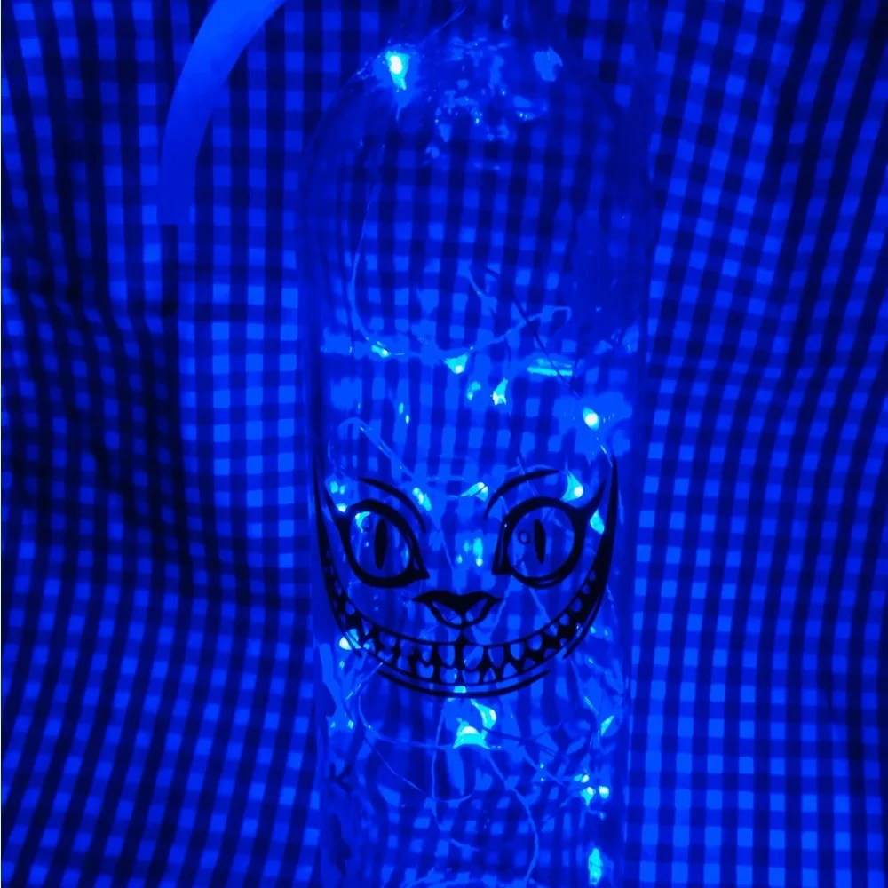 Hand Crafted- Cheshire Cat Smile wine bottle lantern